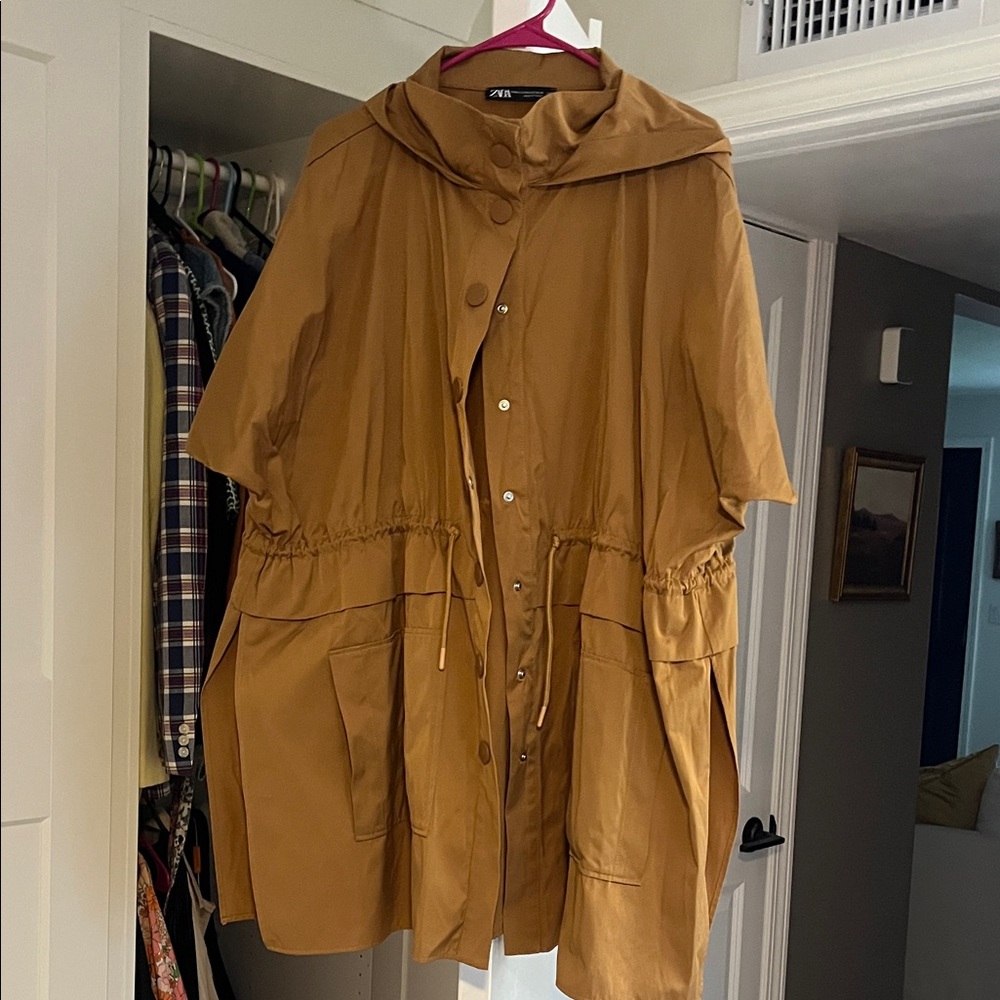 Zara Tan Hooded Cape Jacket